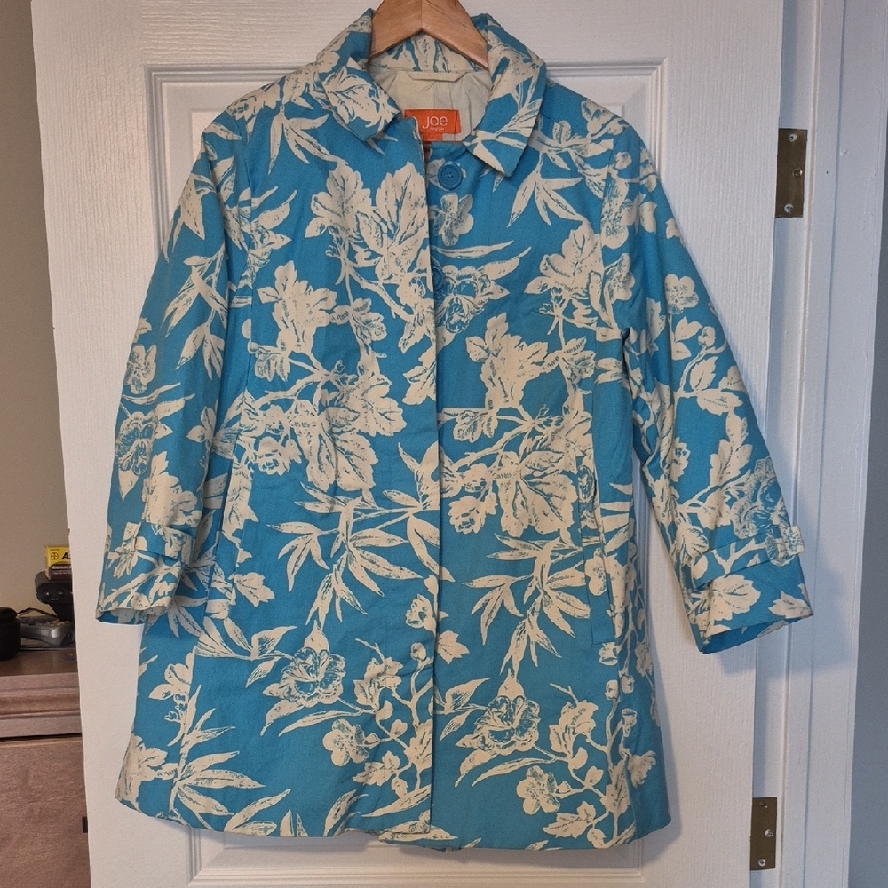 Joe Fresh Blue and White Floral Trench Coat